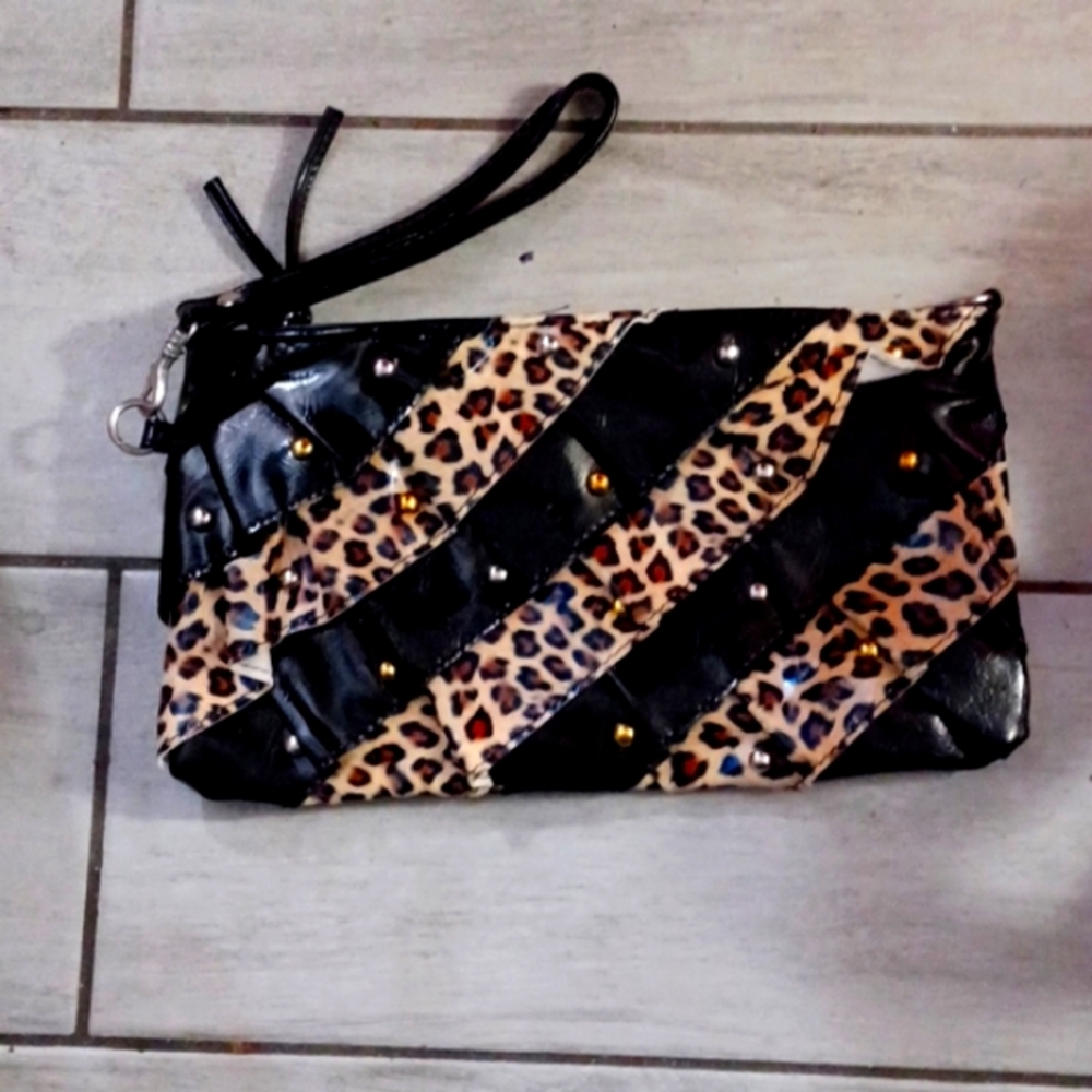 Animal print Patten Leather clutch NWOT